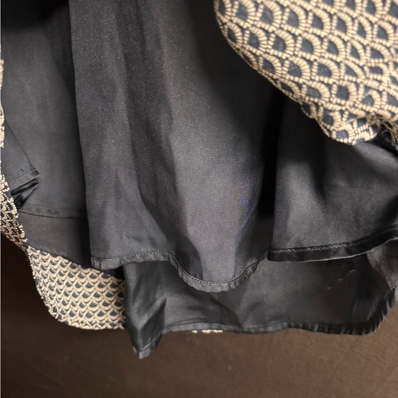 H&M Navy Blue Scallop Patterned Layered Slip Dress w/ Waist Tie & Button Front 8 - Picture 3 of 5